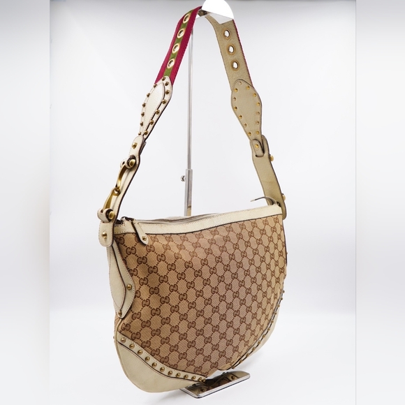 ❌️❌️SOLD❌️❌️AY05❤️ GUCCI Monogram Pelham Studded Shoulder Bag - Picture 6 of 14